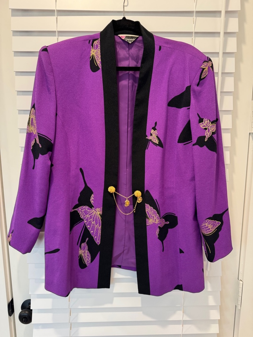 Vintage Purple Butterfly Blazer Jacket‎  "Congratulations" Chain Closure Bold